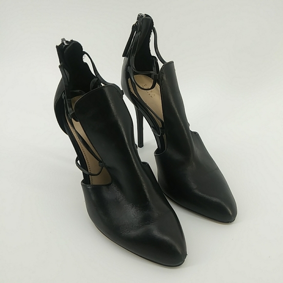 Zara Woman Genuine Leather Strappy Heeled Black Booties 35 - Picture 12 of 13